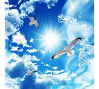 XTSWallpaper Personnalisation 3D Papier Peint 250X150Cm Bleu Ciel Nuages Papier Peint Photo Effet 3D Sticker Mural Papier Peint Pvc Autocollant 3D Décoration Cadeau Chambre Enfant