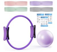 XTTANK Set Anneau Pilates avec Cercle Pilates, 4 Bandes de Résistance (15, 25, 35, 45 LB), Mini Ballon Anti-éclatement, Kit Pilates Maison pour Gym Maison, Force, Flexibilité, Stabilité