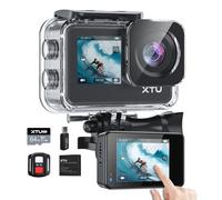 XTU Camera Sport 4K avec Carte SD 64Go - Cam Sport 4K Étanche 40M, Caméra Action Grand Angle 170°, Stabilisation EIS, Double Écran Tactile, WiFi, Camera Moto pour Plongée, Ski, Vlog