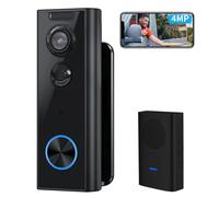XTU Sonnette sans Fil avec Caméra, 4MP UHD Sonnette sans Fil Exterieur Etanche avec Support Multi-Angle, Détection Mouvement PIR, 2.4G WiFi, Audio Bidirectionnel, Compatible avec Alexa