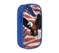 XTUAG Aigle avec drapeau des États-Unis Grande capacité Double couche Étudiant Pen Case Back To School Supplies Forteen