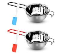 XTUDOU® 2 Pièces Creuset pour Bain-Marie, Bol de Fusion Acier Inoxydable 304 avec 2 Spatules Et Poignée RéSistante à La Chaleur pour Chocolat, Sucre, Beurre, Fromage et Bougies (400 ML et 600 ML)