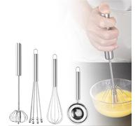 XTUDOU® 4 Pièces Petit Fouet Cuisine, Fouet Inox, Fouet Semi-Automatique En Acier Inoxydable, Outil Polyvalent Mini Fouet pour La Cuisson, Le MéLange, L'Appareil de Cuisine