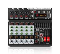 XTUGA EV6 Mélangeur audio professionnel à 6 canaux avec 16 effets DSP, égaliseur 7 bandes indépendant, alimentation fantôme 48 V, interface USB Bluetooth, enregistrement