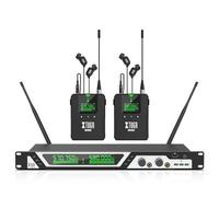 XTUGA SEM200 Système de moniteur intra-auriculaire sans fil, système stéréo IEM avec 2 packs pour surveillance de scène, musiciens, chanteurs, portée sans fil de 70 m, 2 canaux de fréquences UHF de