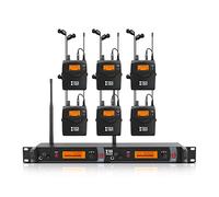 XTUGA Système de Moniteur in Ear sans Fil 2 canaux (6 Bodypacks) | Boîtier en métal, portée sans fil UHF de 91,4 m. Idéal pour la scène et la diffusion, les chanteurs et les groupes.
