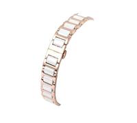 XTVKFWJAB Bracelet de montre cranté en céramique 316L, 14, 16, 18, 20 mm, acier fin, argent, or rose, compatible avec Pasha Cartier, Casio, Folli Follie MK(Rose gold white,18x10.5mm)