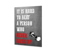 XTVVTODJXT Motivational Sports Wall-Art with Famous Quote - It's Hard to Beat a Persistent Person Canvas Print for Gym Locker Room, Exercise Studio and Fitness Club(Framed,08x12inch(20x30cm))