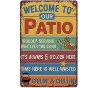 XTVVTODJXT Vintage Patio Bar Metal Tin Sign Happy Hour Grill Master Design For Outdoor Kitchen Man Cave Garden 8 X 12 inch