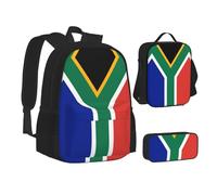 XTWPTOO Ensemble cartable 3 en 1 avec sac à dos, sac à déjeuner, trousse à crayons pour étudiants et adultes Motif drapeau de l'Afrique du Sud, Noir , Taille unique