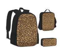 XTWPTOO Ensemble cartable 3 en 1 en toile avec imprimé léopard sauvage avec sac à dos, sac à déjeuner, trousse à crayons, étudiants et adultes, Noir , Taille unique