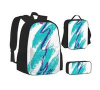 XTWPTOO Sac d'école 3 en 1 avec sac à dos, sac à déjeuner, trousse à crayons, étudiants et adultes Motif tasse des années 90, Noir , Taille unique