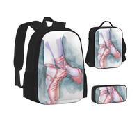 XTWPTOO Sac d'école 3 en 1 en toile imprimée danseuse de ballet avec sac à dos, sac à déjeuner, trousse à crayons, étudiants et adultes, Noir , Taille unique