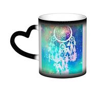 XTXGBT Tasse à café blanche en céramique à changement de couleur avec attrape-rêves et plumes - Sensible à la chaleur - S