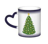XTXGBT Tasse à café en céramique avec motif arbre de Noël vert changeant de couleur avec poignée en forme de cœur pour la maison, le bureau, les femmes et