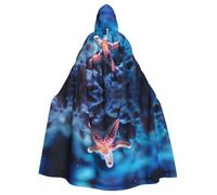 XTYGETY Cape à capuche unisexe avec imprimé océan et étoile de mer pour Halloween, costume effrayant de magicien