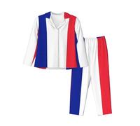XTYGETY Ensemble de pyjama 2 pièces confortable à manches longues et pantalon long pour femme Imprimé drapeau français, Noir , L