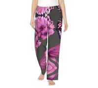 XTYGETY Pantalon de pyjama en flanelle avec poches pour femme Imprimé papillons et fleurs, Noir , 4XL