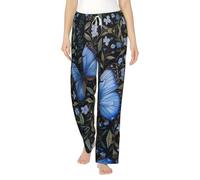 XTYGETY Pantalon de pyjama en flanelle imprimé papillons bleus pour femme Pantalon de pyjama pour femme Pantalon de nuit avec poches, Noir , 5XL