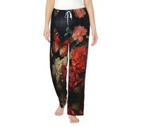 XTYGETY Pantalon de pyjama en flanelle pour femme avec imprimé fleurs et papillons, Noir , M