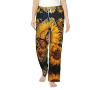 XTYGETY Pantalon de pyjama en flanelle pour femme avec imprimé tournesol et papillons, Noir , L
