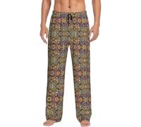 XTYGETY Pantalon de pyjama pour homme avec motif floral et cercles ethniques - Pantalon de pyjama doux pour homme - Pantalon de détente pour le confort de la maison, Noir , L