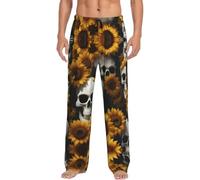 XTYGETY Pantalon de pyjama pour homme imprimé tête de mort tournesol Halloween Pantalon de pyjama doux pour homme Pantalon de détente pour le confort de la maison, Noir , L