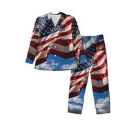 XTYGETY Pyjama 2 pièces à imprimé drapeau des États-Unis pour homme, vêtements de détente chauds à manches longues avec boutons (S-XXL), Noir , XL