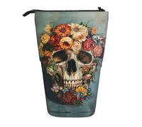 XTYGETY Trousse à crayons télescopique en tissu Oxford avec motif tête de mort florale pratique et polyvalente