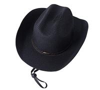 XTYPE Chapeau de Cowboy de Paille de Grande Taille pour Hommes été Curling Brim Beach Sun Hats Cowgirl Hats (Color : Black)