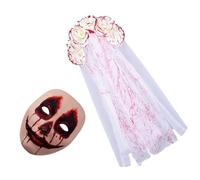 Xuancai Bandeau de mariée punk avec fleur pour Halloween, bal masqué, masque de jour de la mort, costume de mariée fantôme voile