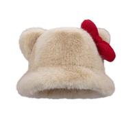 Xuancai Chapeau cloche avec oreilles de chat en peluche à la mode avec nœud papillon pour femme et fille pour randonnée, camping, voyage, activité de plein air, blanc élégant, kaki, Taille unique