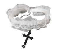 Xuancai Collier en dentelle unique vintage punk noir/blanc avec pendentif crucifix réglable extensible accessoire gothique élégant, taille unique, Comme décrit, Comme décrit.