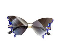 Xuancai Lunettes de soleil diamant papillon strass Bling lunettes de soleil œil de chat femme lunettes de soleil sans monture papillon lunettes de soleil, E