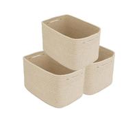 XUANGUO Lot de 3 paniers de rangement en corde tissée pour organiser les étagères, paniers décoratifs rectangulaires pour le rangement des vêtements, des jouets, des livres, des serviettes, des