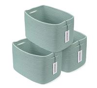 XUANGUO Lot de 3 paniers de rangement rectangulaires en corde de coton tissée pour organiser les étagères, les placards, les vêtements, les jouets, les livres, les serviettes, 38 x 25 x 22 cm (vert)
