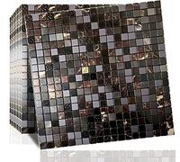 XUANINY Lot de 10 carreaux de dosseret autocollants pour cuisine, salle de bain, cheminée, mosaïque en aluminium (30,5 x 30,5 cm) (mélange noir)