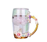 XuanMax Marguerite Tasse à Café Chrysanthème Tasse Mug en Émail Tasses à thé Fleur en Verre Transparent sans Plomb Faite à la Main Cadeaux pour Couple Anniversaire Saint Valentin - Grand