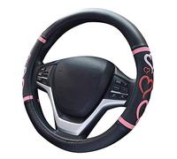 XuanMax Mignon Cœur Couverture Housse de Volant pour Femme Microfibre Cuir 15 Inch Antidérapant Caches de Volant Respirant Couvre Volant de Voiture 38 cm Couvercle du Volant Voiture - Noir