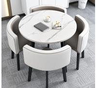 Xuanning Store Ensemble table de salle à manger ronde du milieu du siècle pour 4 personnes avec chaises compactes et rangeables Mobilier de réception et de négociation 80 x 80 x 75 cm Options