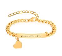 XUANPAI Bracelet Femme Personnalisé Chaîne Gourmette - Bracelet Prénom Date Coeur Acier Inoxydable Bijoux Cadeau Saint Valentin Anniversaire Classique Gourmette Personnalisable Réglable (Or)