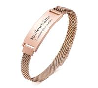 XUANPAI Bracelet Femme Personnalisé en Acier Inoxydable 316L avec Gravure sur Mailles pour Femmes Maman, Fille, Épouse - Bijou Femme Bracelet Sentimental en Argent/Or rose (Or rose-fille)