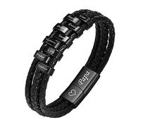 XUANPAI Bracelet Homme Cadeau Papa, Homme Cuir Tressé Chaîne Gourmette Bracelet avec Gravure Papa Bracelets Père Cadeau pour Anniversaire Noël Fête des Pères (BL-678)