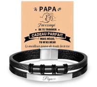 XUANPAI Bracelet Homme Personnalisé - Je t'Aime Papa en Cuir Noir avec Prénom Gravé - Cadeau pour Anniversaire, Noël, Futur Papa, Mari (A-Nom, M-21CM)