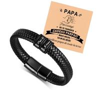 XUANPAI Bracelet Homme Personnalisé - Je t'Aime Papa en Cuir Noir avec Prénom Gravé - Cadeau pour Anniversaire, Noël, Futur Papa, Mari (B-Nom, L-23CM)