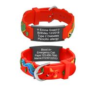 XUANPAI Bracelet Identification SOS Personnalisable, Urgence Braelet Medical Bracelet pour Enfants, Cartoon Style Silicone Imperméable Bracelet Réglable pour Garçons Filles Adolescents (Rouge 1)