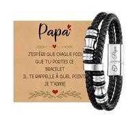 XUANPAI Bracelet Papa Idée Cadeau Papa Fete des Peres - Bracelet Cuir Homme Fermoir Magnétique Acier Inoxydable Coffret Cadeau Homme Papa Grand Pere Anniversaire Noel