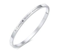 XUANPAI Bracelet Personnalisé - Bijou Femme en Acier Inoxydable 316L avec Gravure, Cadeau pour Femme, Maman, Fille, Épouse en Argent/Or Rose/Or