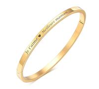 XUANPAI Bracelet Personnalisé - Bijou Femme en Acier Inoxydable 316L avec Gravure, Cadeau pour Femme, Maman, Fille, Épouse en Or