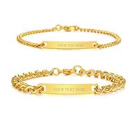 XUANPAI Bracelet Personnalisé Couple, Cadeau Amoureux Commun, pour Soeurs Amis Famille, Saint Valentin Anniversaire Noël (2 Pièces Or 4mm&7mm)